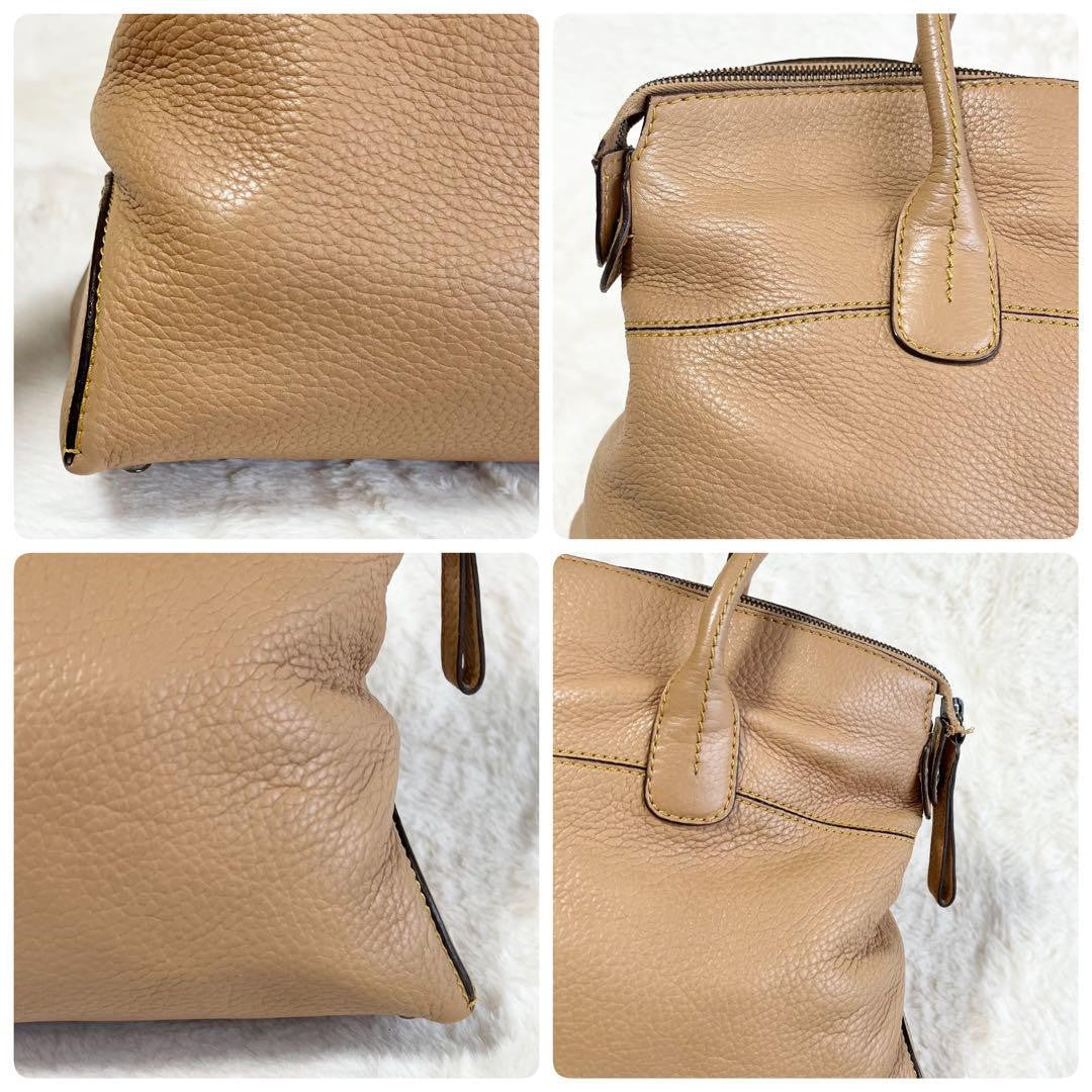 TOD'S Hand Bag Tote Purse Leather Beige Authentic