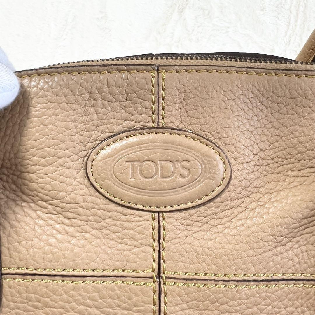 TOD'S Hand Bag Tote Purse Leather Beige Authentic