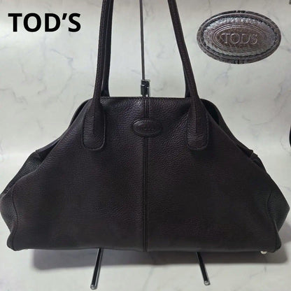 TOD'S Hand Bag Tote Purse 2way Leather Dark Brown Authentic