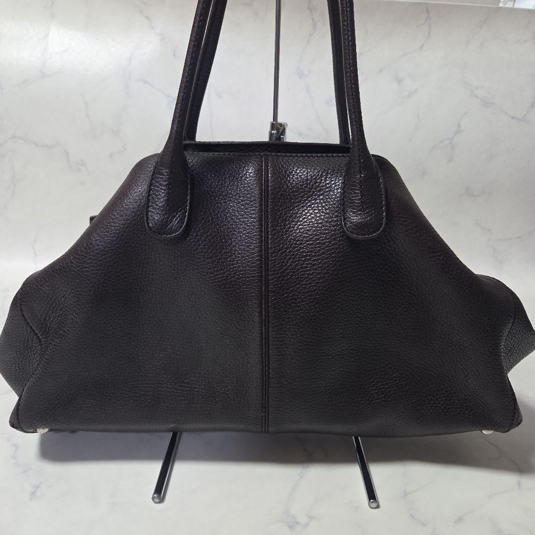 TOD'S Hand Bag Tote Purse 2way Leather Dark Brown Authentic