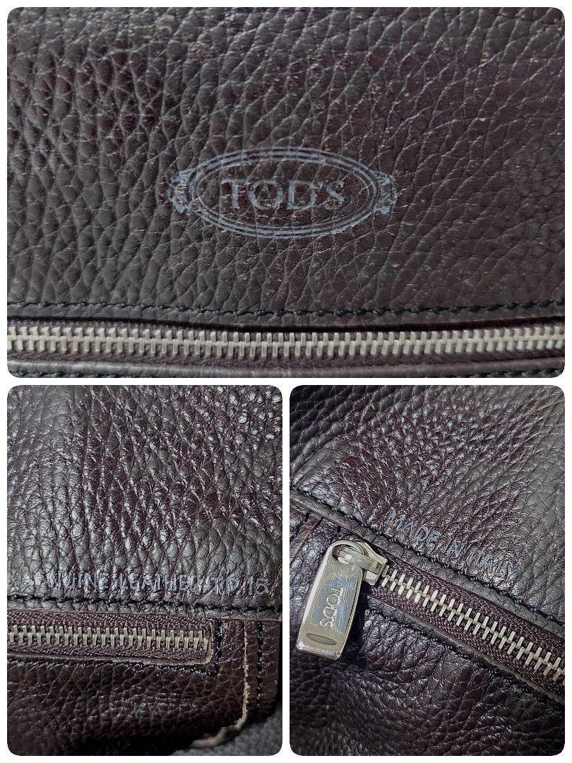 TOD'S Hand Bag Tote Purse 2way Leather Dark Brown Authentic
