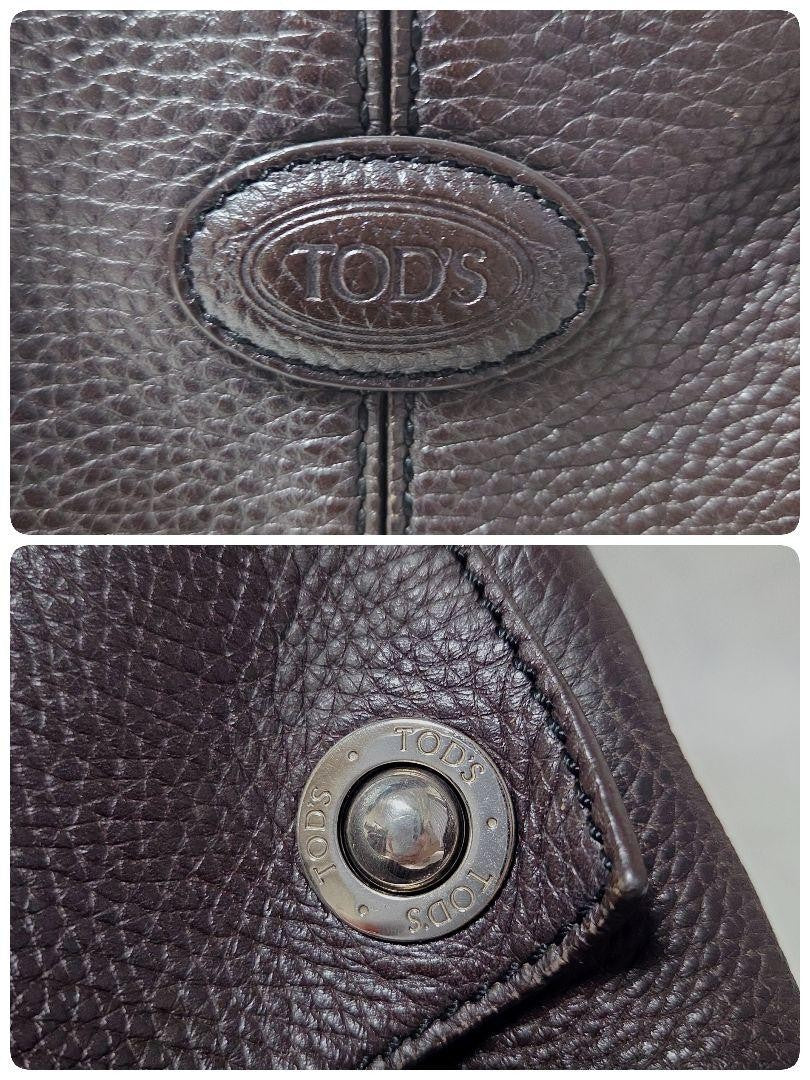 TOD'S Hand Bag Tote Purse 2way Leather Dark Brown Authentic