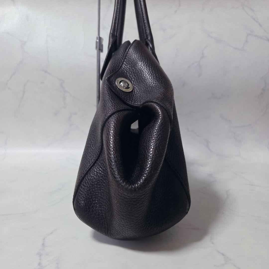 TOD'S Hand Bag Tote Purse 2way Leather Dark Brown Authentic