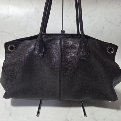 TOD'S Hand Bag Tote Purse 2way Leather Dark Brown Authentic