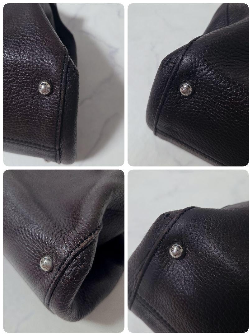 TOD'S Hand Bag Tote Purse 2way Leather Dark Brown Authentic