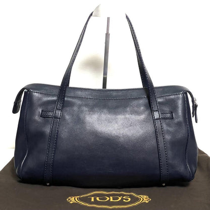 TOD'S Shoulder Bag Purse Boston type Leather Dark Navy Authentic