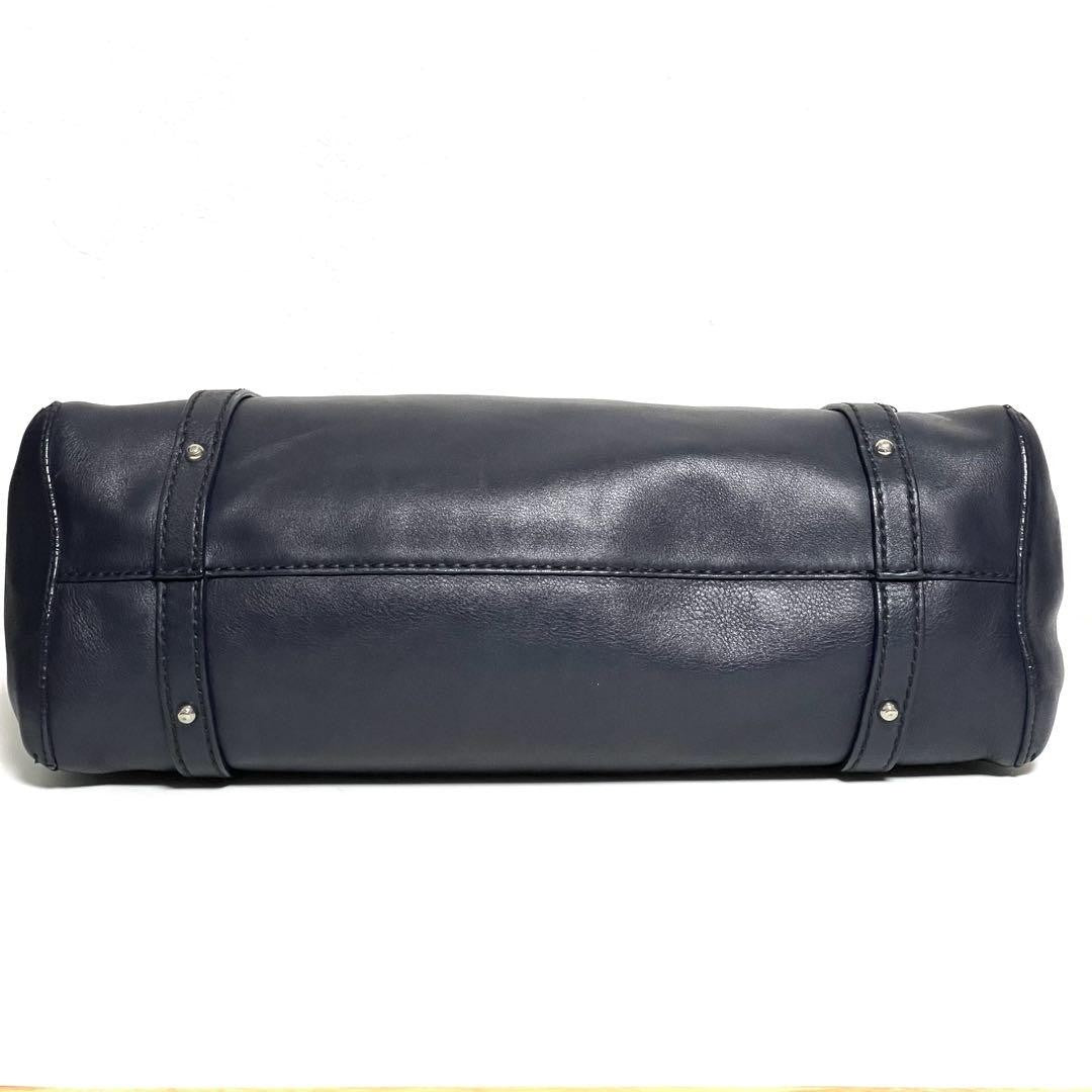 TOD'S Shoulder Bag Purse Boston type Leather Dark Navy Authentic
