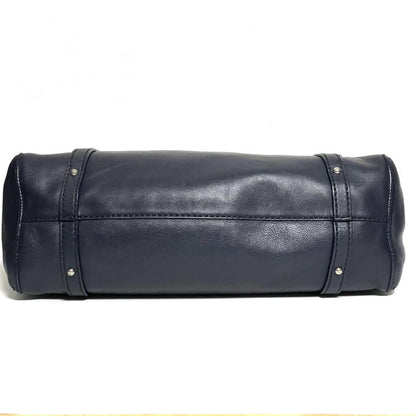 TOD'S Shoulder Bag Purse Boston type Leather Dark Navy Authentic