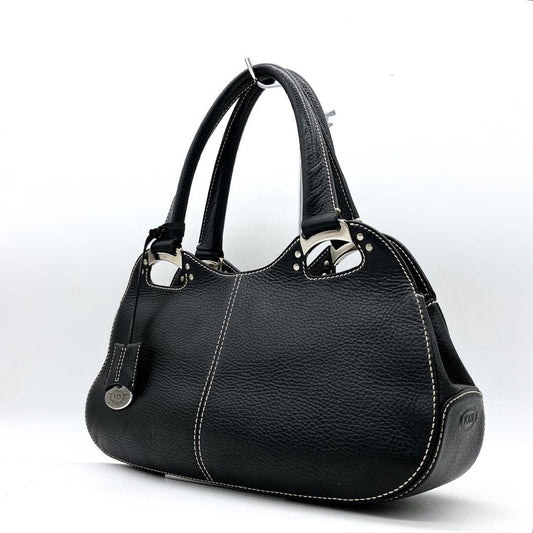 TOD'S Hand Bag Tote Purse Leather Black Authentic