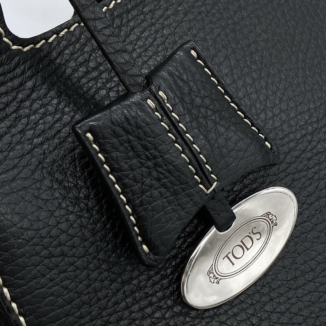 TOD'S Hand Bag Tote Purse Leather Black Authentic