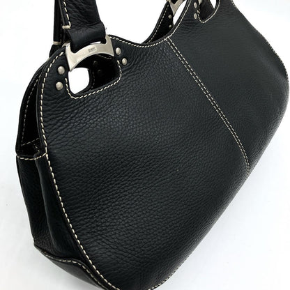 TOD'S Hand Bag Tote Purse Leather Black Authentic