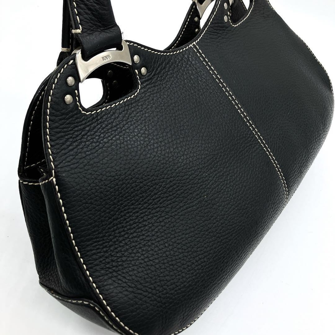 TOD'S Hand Bag Tote Purse Leather Black Authentic