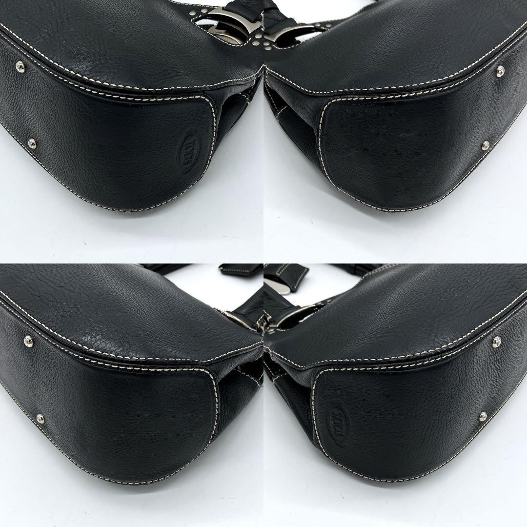 TOD'S Hand Bag Tote Purse Leather Black Authentic