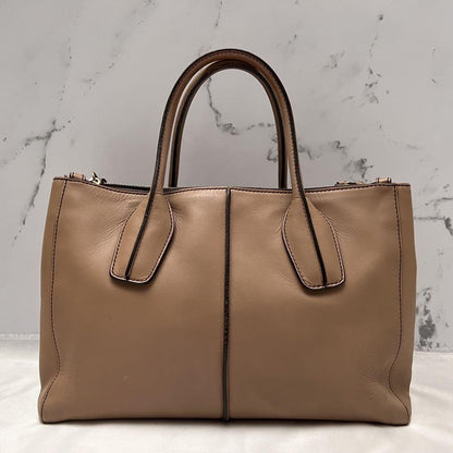 TOD'S Hand Shoulder Bag Tote Purse 2way D-Styling Leather Natural Brown Auth