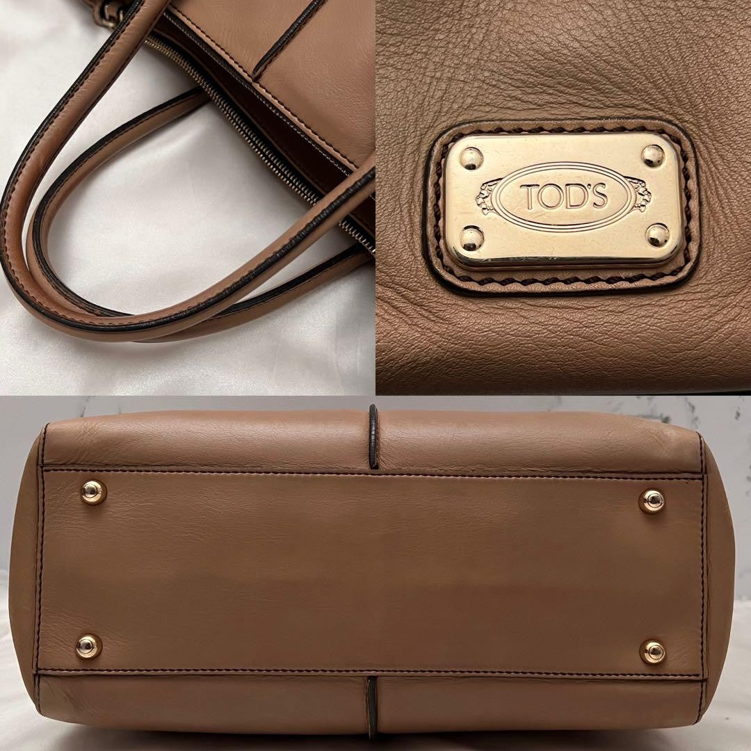 TOD'S Hand Shoulder Bag Tote Purse 2way D-Styling Leather Natural Brown Auth