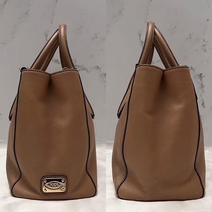 TOD'S Hand Shoulder Bag Tote Purse 2way D-Styling Leather Natural Brown Auth