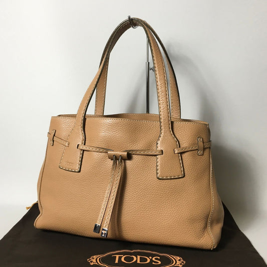 TOD'S Hand Bag Tote Purse Leather Brown Authentic