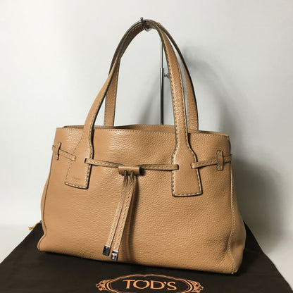 TOD'S Hand Bag Tote Purse Leather Brown Authentic