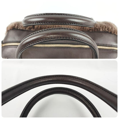 TOD'S Hand Bag Tote Purse Fur Leather Brown Authentic