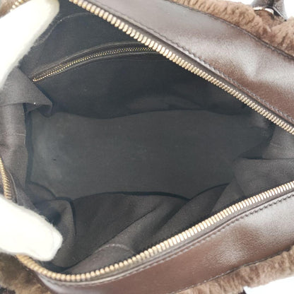 TOD'S Hand Bag Tote Purse Fur Leather Brown Authentic