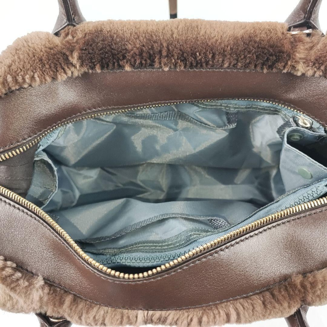 TOD'S Hand Bag Tote Purse Fur Leather Brown Authentic