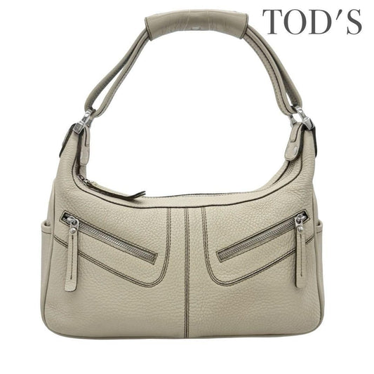 TOD'S Hand Shoulder Bag Tote Purse Leather Off White Authentic
