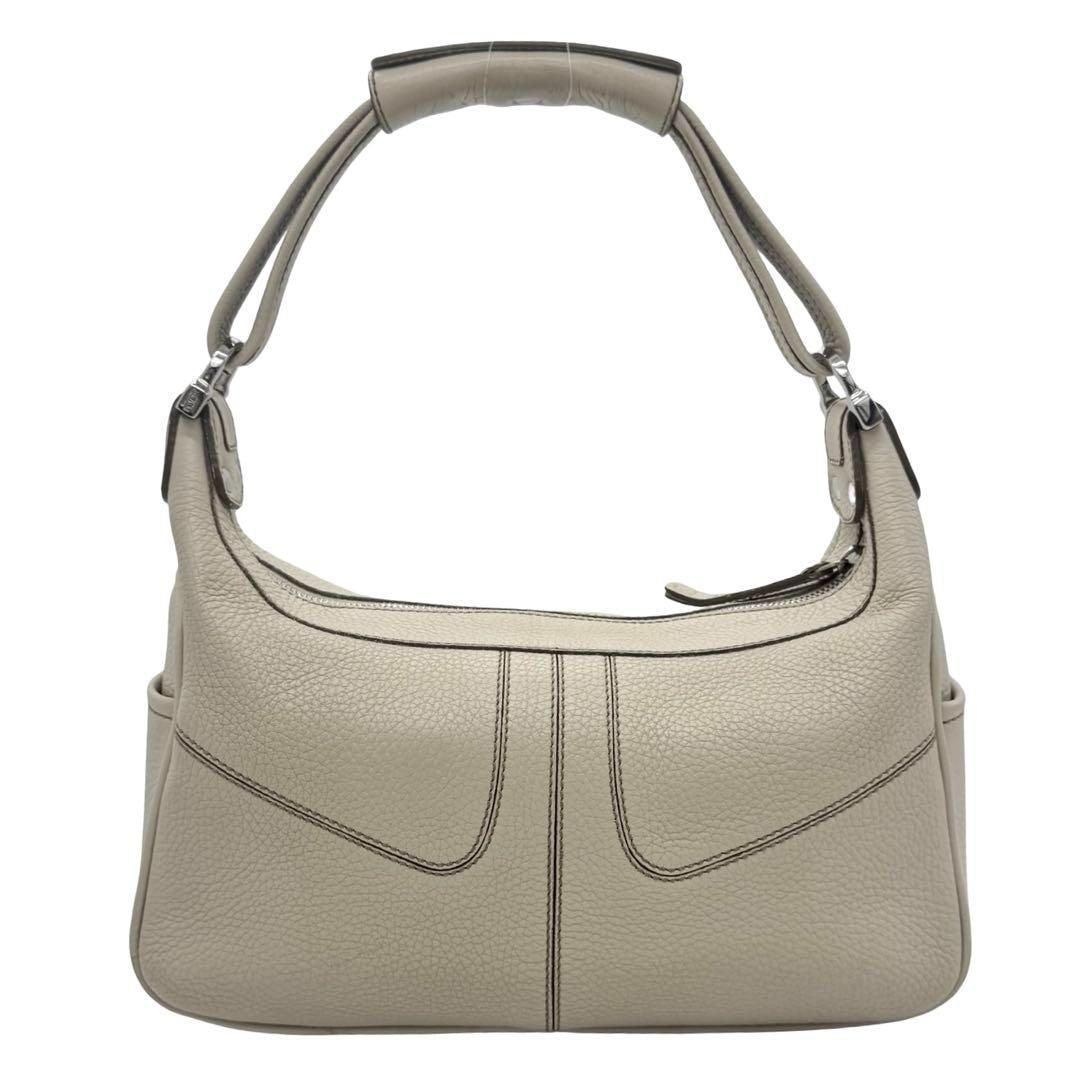 TOD'S Hand Shoulder Bag Tote Purse Leather Off White Authentic