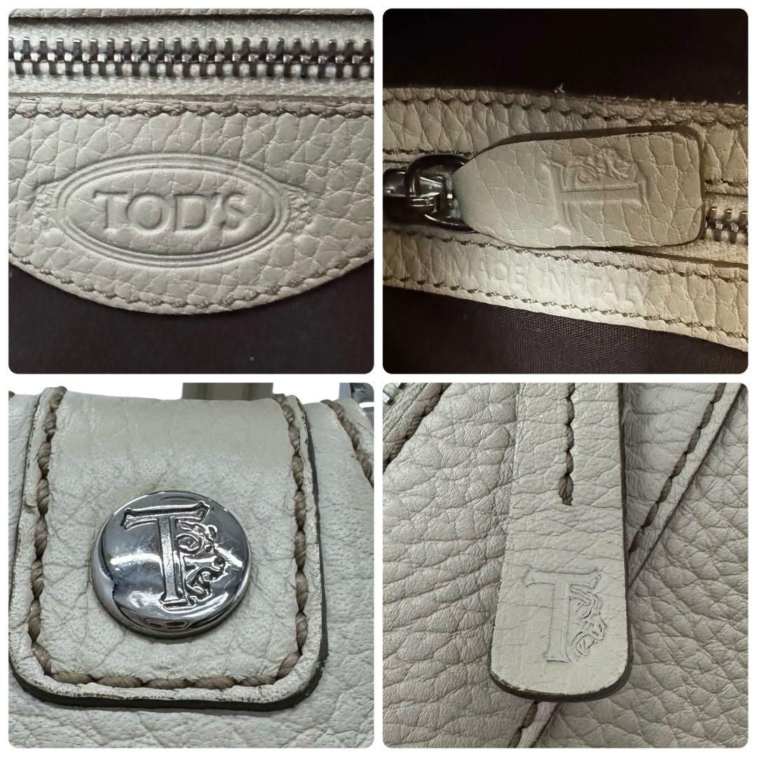 TOD'S Hand Shoulder Bag Tote Purse Leather Off White Authentic