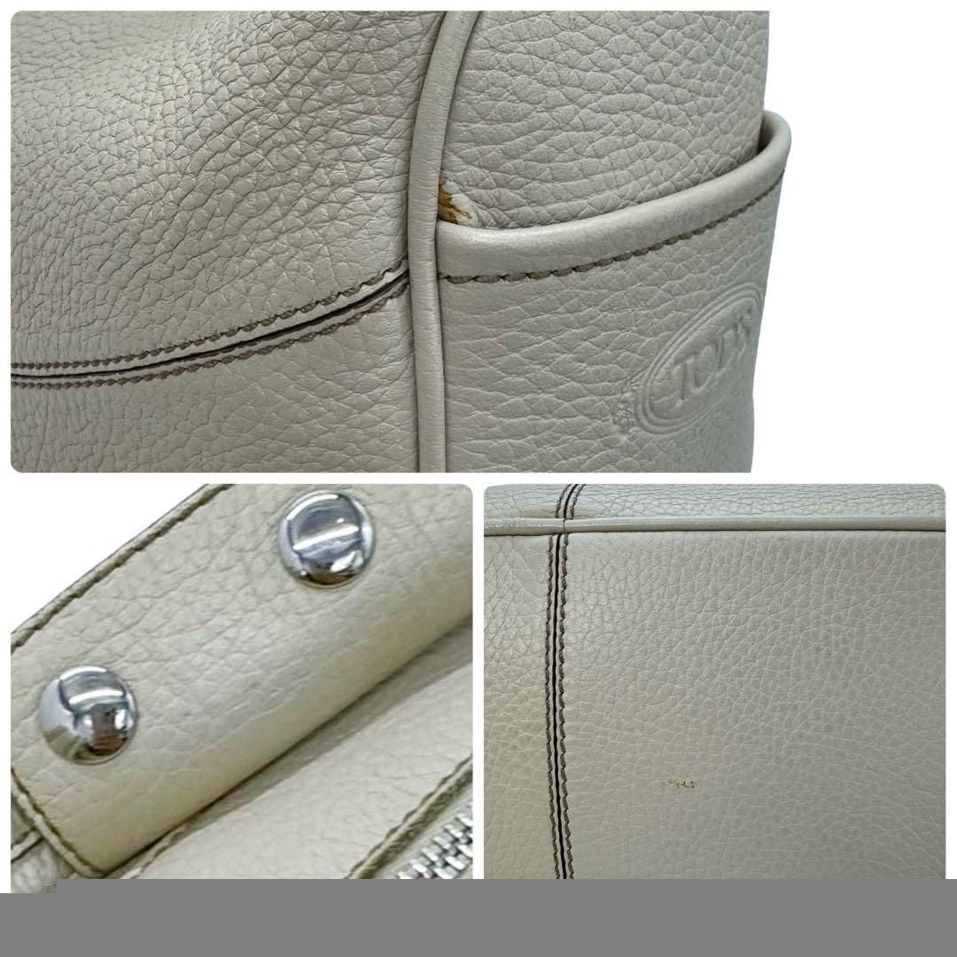 TOD'S Hand Shoulder Bag Tote Purse Leather Off White Authentic