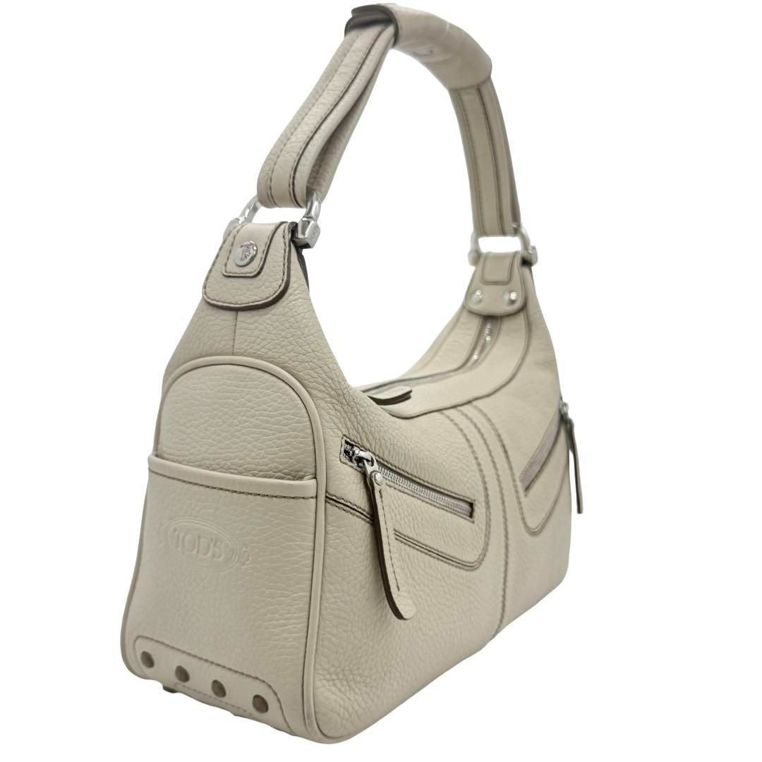 TOD'S Hand Shoulder Bag Tote Purse Leather Off White Authentic
