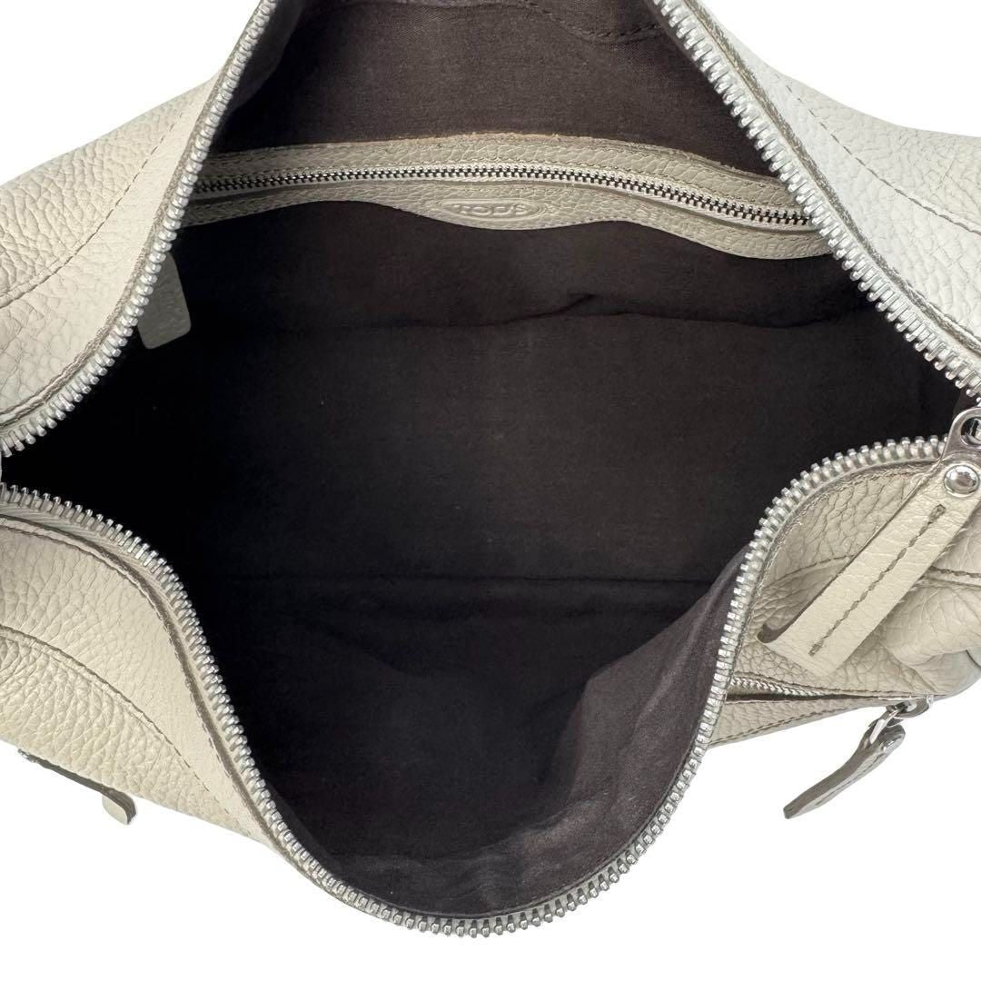 TOD'S Hand Shoulder Bag Tote Purse Leather Off White Authentic