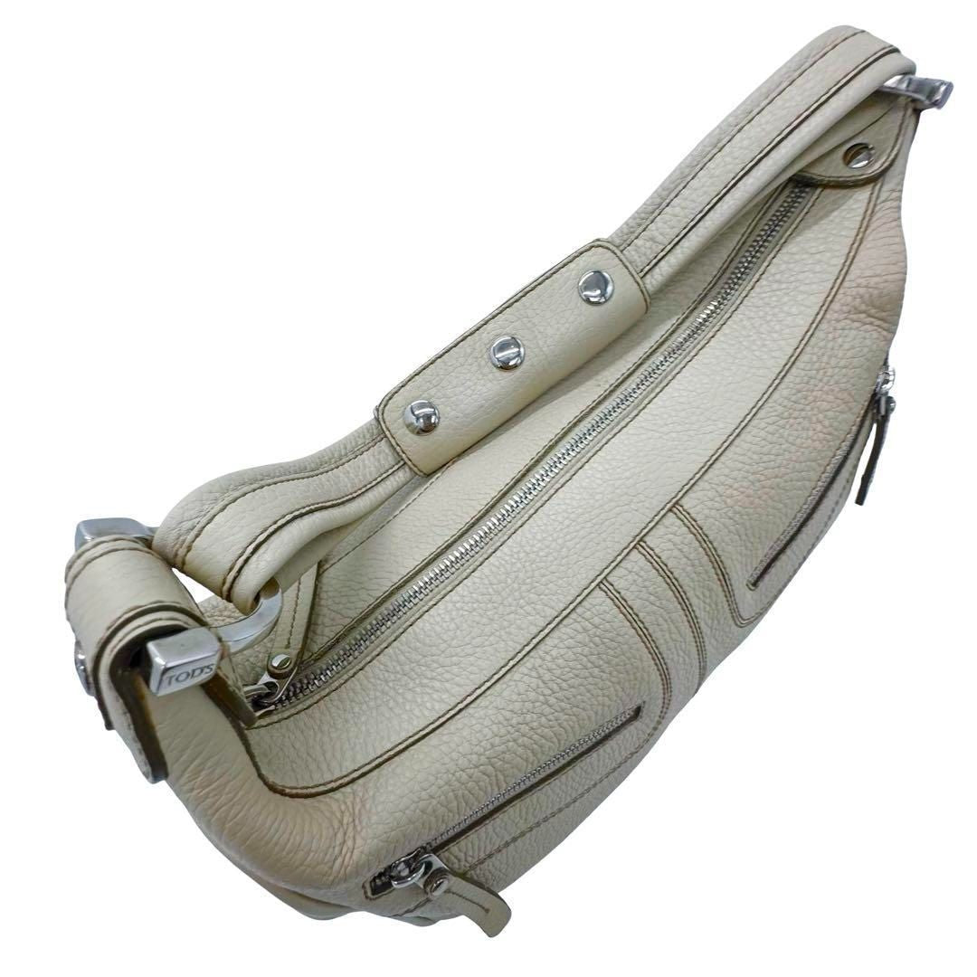 TOD'S Hand Shoulder Bag Tote Purse Leather Off White Authentic