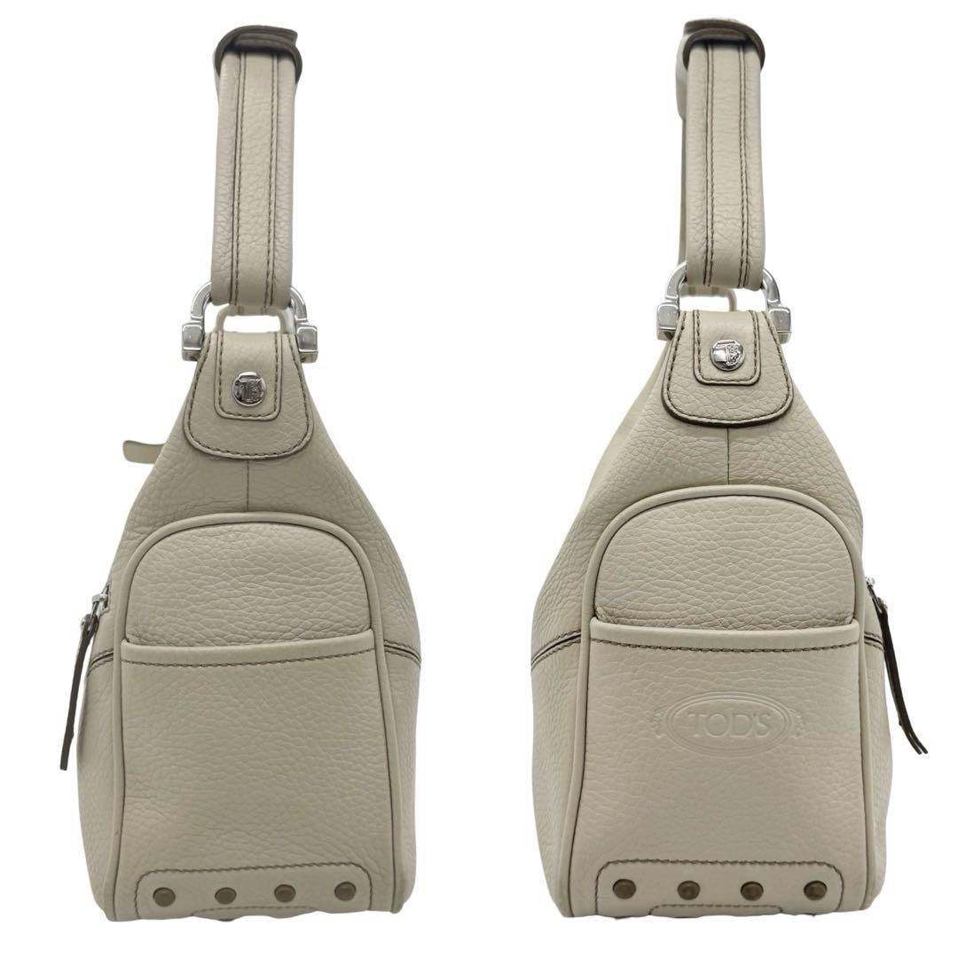 TOD'S Hand Shoulder Bag Tote Purse Leather Off White Authentic