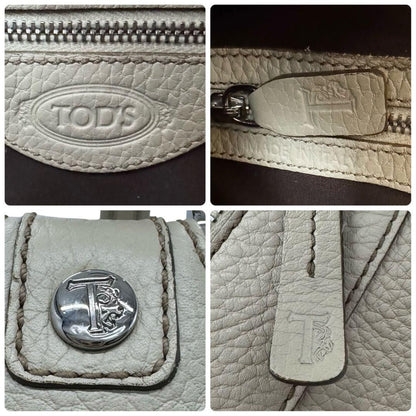 TOD'S Hand Shoulder Bag Tote Purse Leather Off White Authentic
