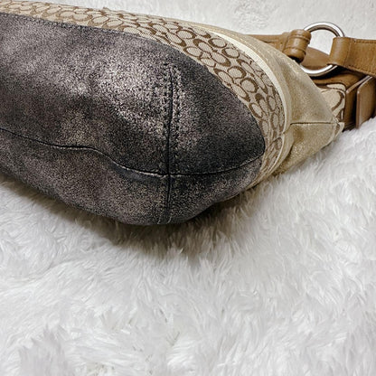 COACH Shoulder Bag Purse Signature Suede Canvas Leather Brown Authentic