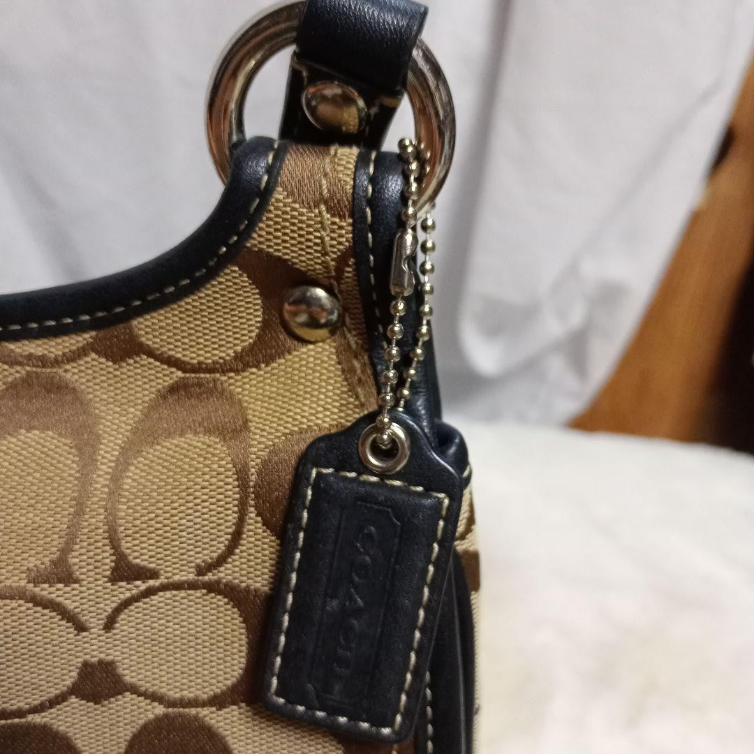 COACH Shoulder Bag Purse Signature Canvas Brown Black Authentic