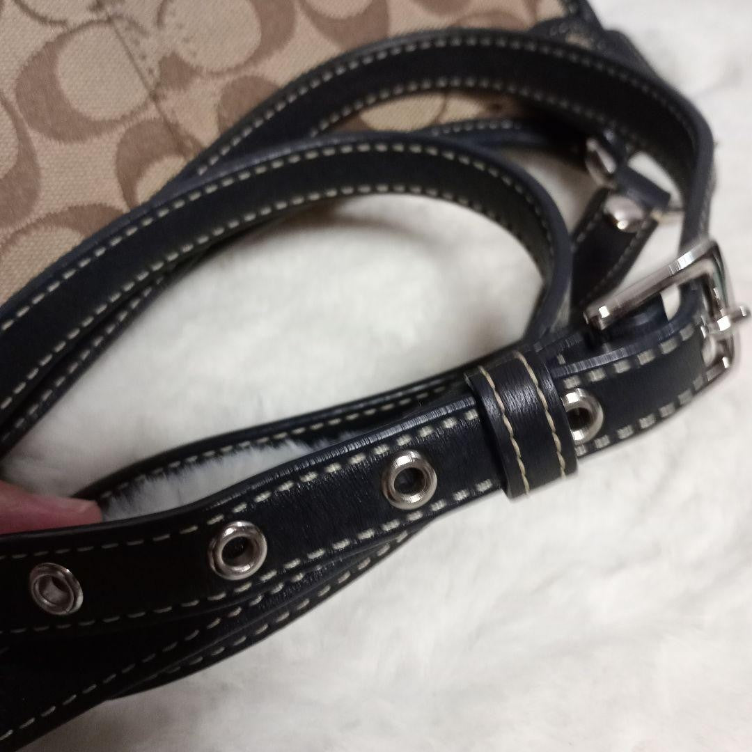 COACH Shoulder Bag Purse Signature Canvas Brown Black Authentic
