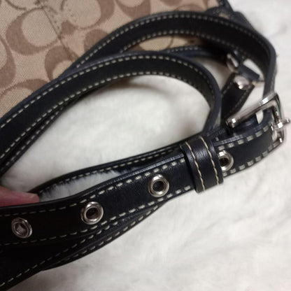 COACH Shoulder Bag Purse Signature Canvas Brown Black Authentic