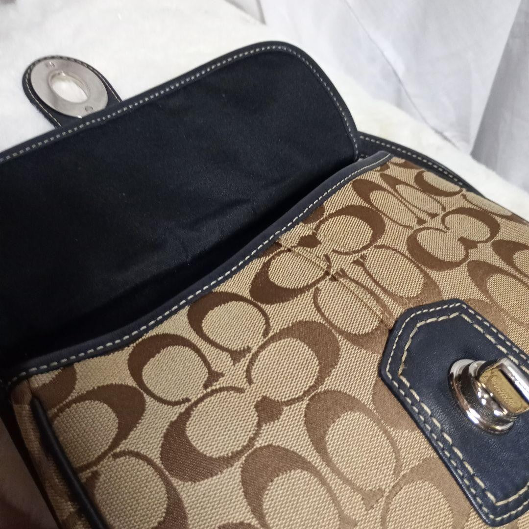 COACH Shoulder Bag Purse Signature Canvas Brown Black Authentic