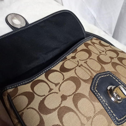 COACH Shoulder Bag Purse Signature Canvas Brown Black Authentic