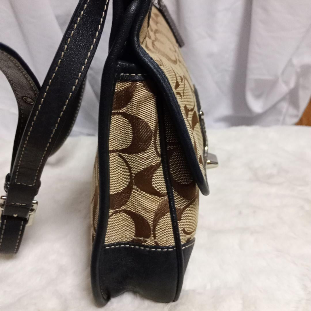 COACH Shoulder Bag Purse Signature Canvas Brown Black Authentic