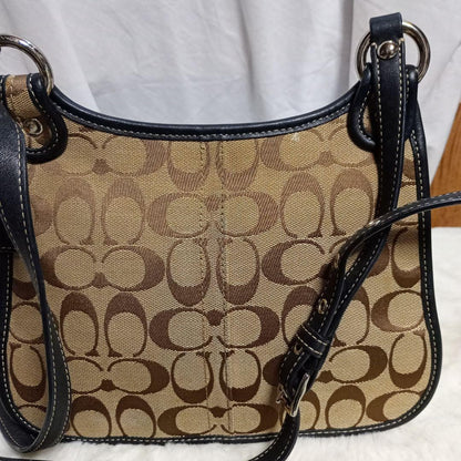 COACH Shoulder Bag Purse Signature Canvas Brown Black Authentic