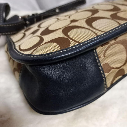COACH Shoulder Bag Purse Signature Canvas Brown Black Authentic