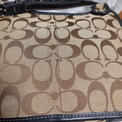 COACH Shoulder Bag Purse Signature Canvas Brown Black Authentic