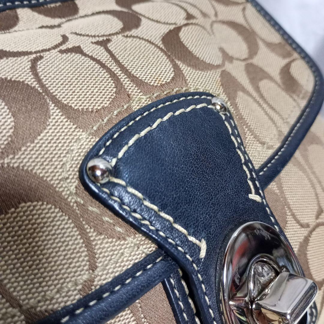 COACH Shoulder Bag Purse Signature Canvas Brown Black Authentic