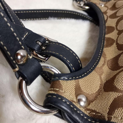 COACH Shoulder Bag Purse Signature Canvas Brown Black Authentic