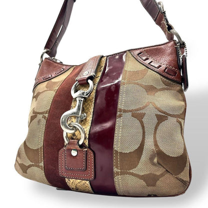 COACH Shoulder Bag Purse 2way Signature Canvas Leather Suede Bordeaux Authentic