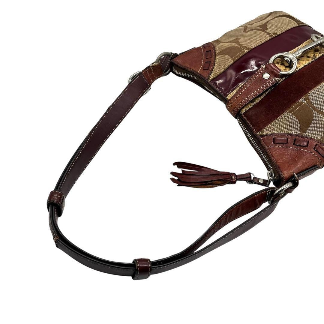 COACH Shoulder Bag Purse 2way Signature Canvas Leather Suede Bordeaux Authentic