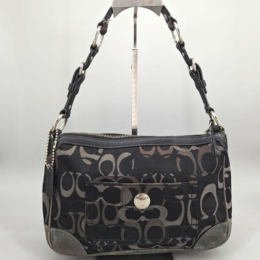 COACH Accessory Pouch Hand Bag Tote Purse Signature Black Authentic