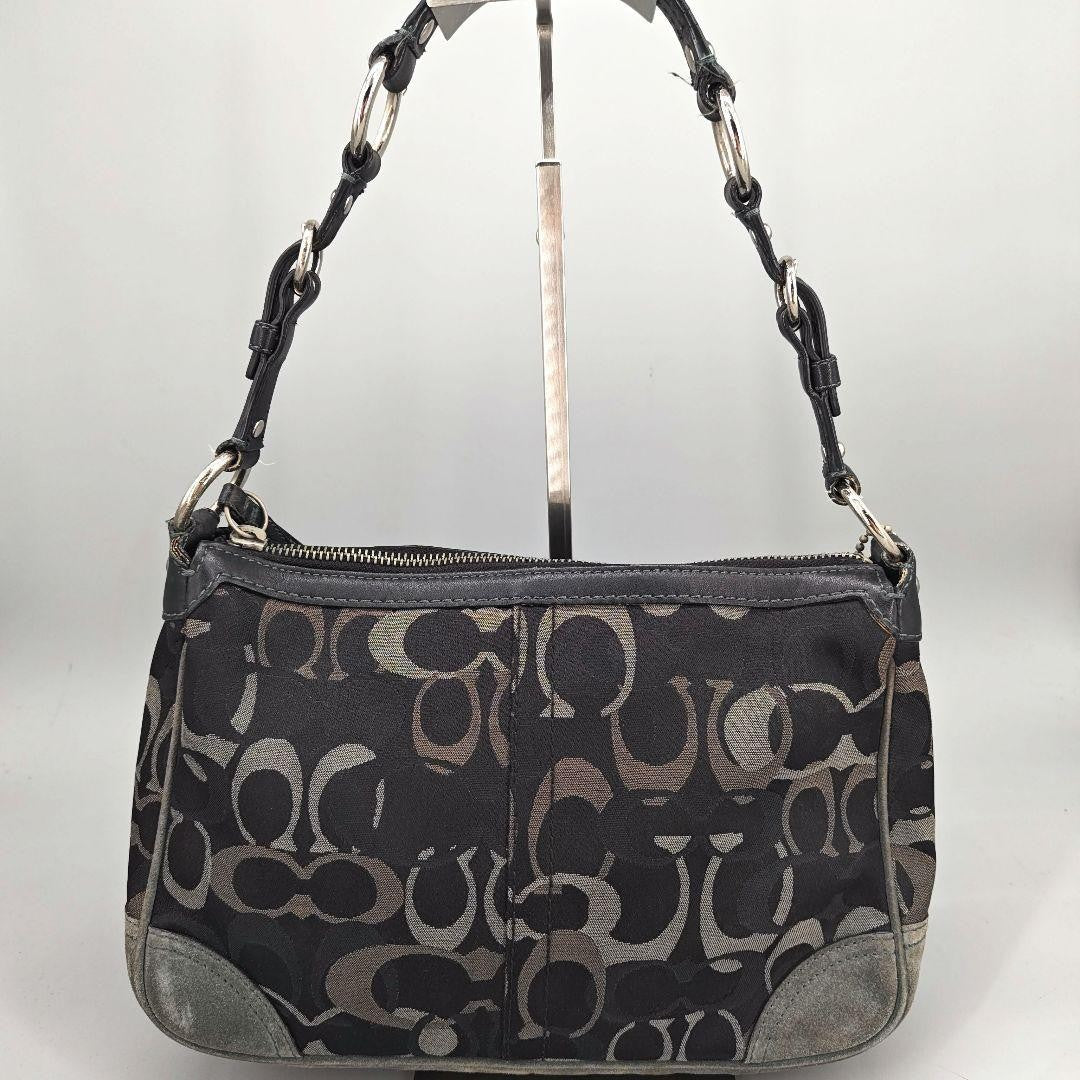 COACH Accessory Pouch Hand Bag Tote Purse Signature Black Authentic